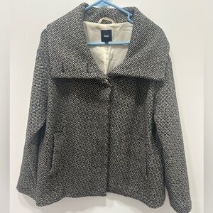 Gap Pea Coat Size 10 Medium Black/Tan‎ Womens Overcoat Jacket Buttons Wool Blend
